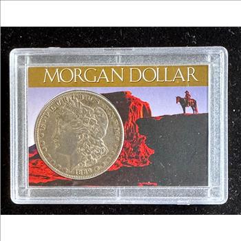 1889 MORGAN SILVER DOLLAR COIN IN A CASE