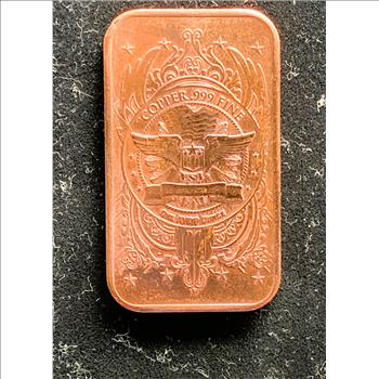 1oz .999 FINE COPPER MORGAN DOLLAR LIBERTY BAR, UNC SHINY COIN