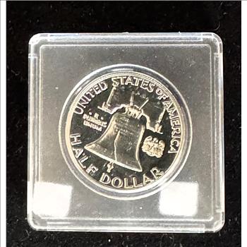 1959 FRANKLIN HALF DOLLAR SILVER COIN, PROOF GEM BEAUTY IN A HARD CASE