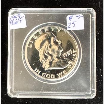 1959 FRANKLIN HALF DOLLAR SILVER COIN, PROOF GEM BEAUTY IN A HARD CASE