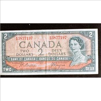 1954 SERIES OTTAWA CANADA $2 DOLLAR CURRENCY UNC CRISP IN A SLEVE