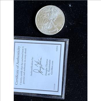2015 AMERICAN EAGLE COIN, $1 .999 FINE SILVER, BU ABSOLUTE GEM , WITH COA