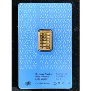 GOLD 2.5g 999.9 FINE GOLD BAR, LIMITED EDITION, BU IN ORIG PKG