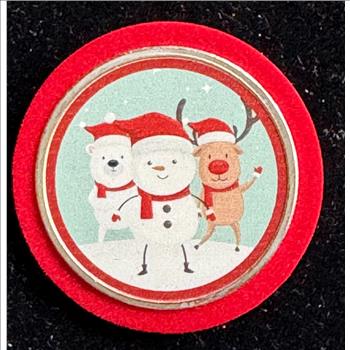 XMAS 1oz .999 FINE SILVER, PROOF COLORIZED COIN, SNOWMAN, POLAR BEAR, REINDEER, IN AN ORNAMENT HANGING CAPSULE