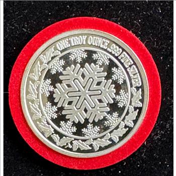 XMAS 1oz .999 FINE SILVER, PROOF COLORIZED COIN, SNOWMAN, POLAR BEAR, REINDEER, IN AN ORNAMENT HANGING CAPSULE