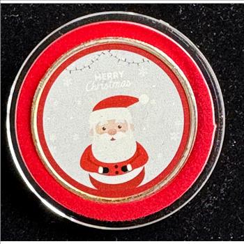 XMAS, 1oz .999 FINE SILVER, PROOF COLORIZED COIN, SANTA IN AN ORNAMENT HANGING CAPSULE