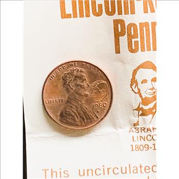 1980 LINCOLN PENNY COIN WITH KENNEDY PROFILE ON IT, COMMEMORATIVE ASTONISHING COINCIDENCES 