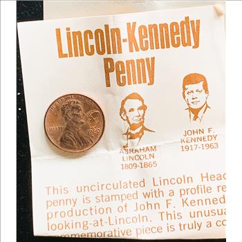 1980 LINCOLN PENNY COIN WITH KENNEDY PROFILE ON IT, COMMEMORATIVE ASTONISHING COINCIDENCES 