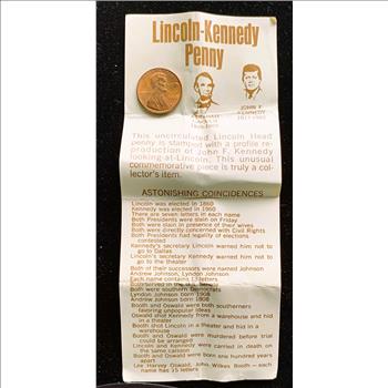 1980 LINCOLN PENNY COIN WITH KENNEDY PROFILE ON IT, COMMEMORATIVE ASTONISHING COINCIDENCES 