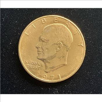 1971 EISENHOWER UNCIRCULATED $1 DOLLAR GOLD LAYERED COIN,  BRIGHT LUSTER