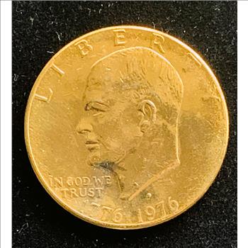 1976-D EISENHOWER UNCIRCULATED $1 DOLLAR GOLD LAYERED COIN,  BRIGHT LUSTER