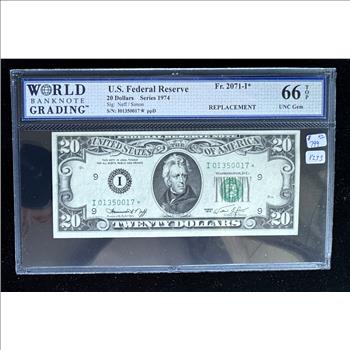 1974 SERIES *STAR NOTE* $20 DOLLAR FRN, WBG HIGH GRADED - 66 TOP UNCIRCULATED GEM