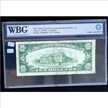 1929 SERIES U.S. NATIONAL CURRENCY, SAN FRANCISCO, WBG GRADED-30 VERY FINE, TYPE I RED SEAL