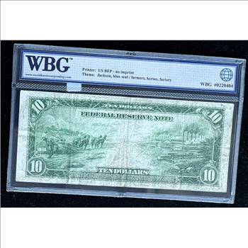1914 SERIES FRN $10 DOLLARS, NEW YORK, WBG GRADED-15 FINE CHOICE, BLUE SEAL