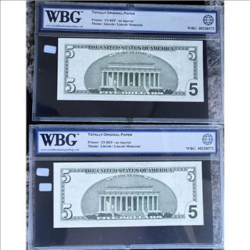 2003 A SERIES (TWO) $5 DOLLARS *STAR NOTES* WITH CLOSE BUT NON-CONSECUTIVE SERIAL NUMBERS, HIGH GRADE WBG -66 TOP UNCIRCULATED GEMS