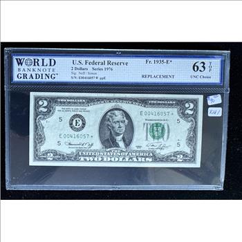 1976 SERIES *STAR NOTE* $2 DOLLARS, WBG HIGH GRADE-63 TOP UNCIRCULATED CHOICE, GEM GREEN SEAL