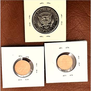 3 UNC COINS, PENNIES AND KENNEDY HALF DOLLAR