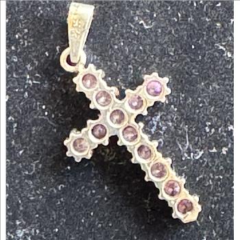.925 STERLING SILVER VINTAGE CROSS WITH BEAUTY AMETHYST & COLORFUL STONES @ 3/4 X 1 1/2