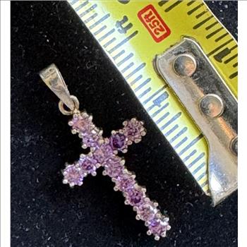 .925 STERLING SILVER VINTAGE CROSS WITH BEAUTY AMETHYST & COLORFUL STONES @ 3/4 X 1 1/2