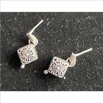 .925 STERLING SILVER VINTAGE, SIGNED SARDA  BALI DANGLING EARRINGS