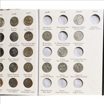 2010-2021 AMERICA'S NATIONAL PARK COMMEMORATIVE QUARTERS COIN COLLECTION NEAR COMPLETE QUALITY COINS IN A LITTLETON BOOK