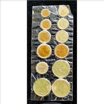 RUSSIAN COINS, BRILLIANT UNCIRCULATED SET 12 COINS IN ORIG VACUMN PACKED SEALED WRAP PKG, SOME RARE, ALL IN EXCELLENT CONDITION