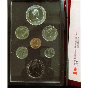 1977 ROYAL CANADIAN MINT DOUBLE STRUCK PROOF (7) COIN SET, THE THRONE OF THE SENATE, $1 SILVER, ALL UNBLEMISHED