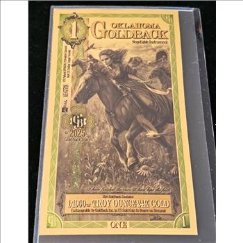 GOLD, 1/2 AND 1 OKLAHOMA GOLDBACKS, GOLD FOIL NOTES, 24kt 1/1000 & 1/2000 .999 FINE GOLD