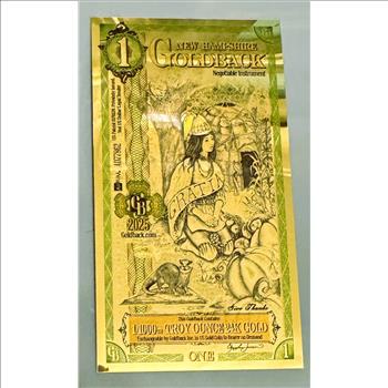 GOLD, 1 NEW HAMPSHIRE GOLDBACK, GOLD FOIL NOTE, 24kt 1/1000 .999 24K FINE GOLD, CAN BE USED AS LEGAL TENDER