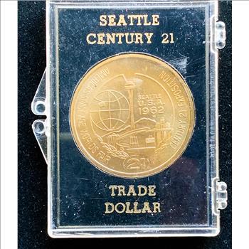 1962 SEATTLE WORLDS FAIR, 21 CENTURY TRADE DOLLAR, RARE CONDITION BU GEM COIN IN ORIG CASE