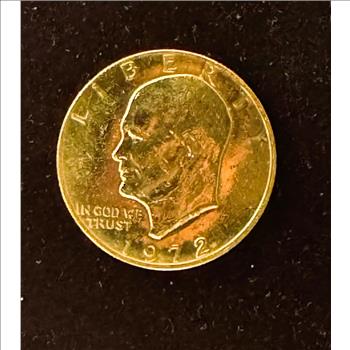 1972 EISENHOWER UNCIRCULATED $1 DOLLAR COIN,  24K GOLD PLATED BRIGHT SHINE