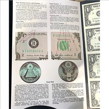 BUREAU OF ENGRAVING & PRINTING UNCUT (4) $1 CRISP UNC BILLS IN ORIG GOV PKG FIRST TWO & LAST TWO SERIAL NUMBERS ALL SAME