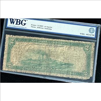1918 SERIES $2 DOLLARS NATIONAL CURRENCY, WBG GRADED 8 VERY GOOD, BANK OF KANSAS CITY, MISSOURI