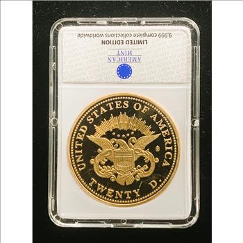 1849 LIBERTY HEAD DOUBLE EAGLE REPLICA , 24K GOLD LAYERED QUALITY PROOF COIN AMERICAN MINT IN THE SLAB