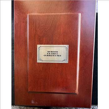 NO MOTTO U.S. COIN & CURRENCY 5 PIECE SET IN CUSTOM WOODEN DISPLAY CASE (SEE DESCRIPTION)