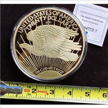 AMERICAN MINT JUMBO GOLD DREAM 1933 GOLD DOUBLE EAGLE PROOF 24kt GOLD LAYERED SOLID COPPER REPLICA, 376g, UNBLEMISHED IN CAPSULE, COA