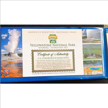 $2 DOLLAR OFFICIAL FEDERAL RESERVE BANK NOTE, YELLOWSTONE NAT PARK COMMEMORATIVE, BU IN ORIG FOLDER