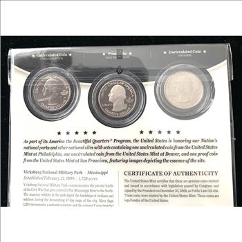 AMERICA THE BEAUTIFUL QUARTERS 3 COIN US MINT SET VICKSBURG NATIONAL MILITARY PARK IN ORIG GOV PKG