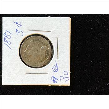 1881 3 CENT PIECE COIN, CLEAR FINE DETAILS
