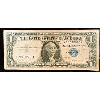 SILVER CERTIFICATE SERIES 1957 B , $1 DOLLAR NOTE,  BLUE SEAL, IN SLEVE