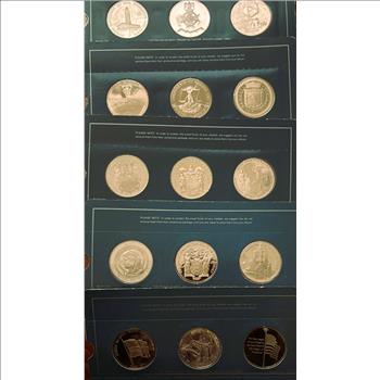 FRANKLIN MINT SPECIAL COMMEMORATIVE ISSUES OF 1973, 74, 75, FIRST EDITION PROOFS, 15 GEM COINS IN 5 ORIG SEALED PKG 