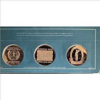 FRANKLIN MINT SPECIAL COMMEMORATIVE ISSUES OF 1973, FIRST EDITION PROOFS, ORIG SEALED PKG OF 3 GEM COINS