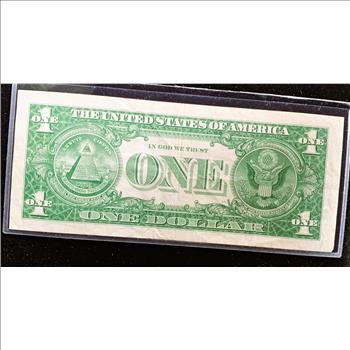1957 A SERIES $1 DOLLAR SILVER CERTIFICATE NOTE, BLUE SEAL CRISP IN SLEVE