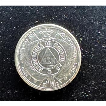 1886 SILVER PESO ERROR COIN, HONDURAS TRIPLE DIE, BRIGHT LUSTER DETAILS