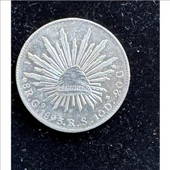 1893 GO RS MEXICO SILVER 8 REALES CAP & RAYS, HIGH QUALITY COIN