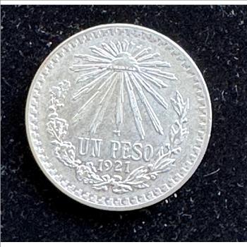 1921 MEXICO SILVER UN PESO, BRIGHT LUSTER DETAILS QUALITY COIN