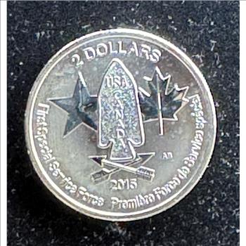 2015 FIRST SPECIAL SERVICE FORCES, USA CANADA .999 FINE SILVER REVERSE PROOF, BU $2 DOLLARS GEM COIN