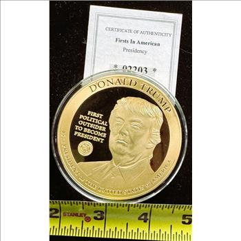 AMERICAN MINT LARGE 24k .999 GOLD, 110g ON SOLID COPPER COIN PROOF, PRESIDENT DONALD TRUMP, UNBLEMISHED IN CAPSULE, COA