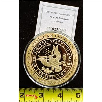 AMERICAN MINT LARGE 24k .999 GOLD, 110g ON SOLID COPPER COIN PROOF, PRESIDENT DONALD TRUMP, UNBLEMISHED IN CAPSULE, COA