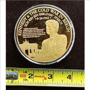 AMERICAN MINT LARGE 24k, 110g,  .999 GOLD ON SOLID COPPER COIN PROOF, KENNEDY THE COLD WAR IN BERLIN, UNBLEMISHED IN CAPSULE, COA